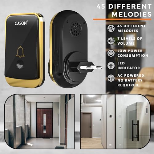 Image of CASON - Wireless Door Bell for Home Long Range /Door Bell wireless For Home /Wireless Calling Bell,Remote Bell With Socket Plug In type, up to 1000ft Range with 45 Chimes (1 Remote 1 Receiver, Black)