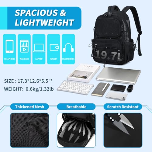 Mesh Backpack, Heavy Duty See Through Backpack Ultra-Lightweight Net Bookbag Breathable Transparent Bookbag for School Beach Sports Gym Travel, Black3