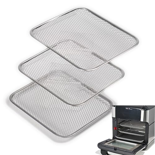 Kispog Uncoated Stainless Steel Cooking Tray Compatible with Instant Pot Vortex 10QT Only - PFAS & Teflon-Free - Dishwasher Replacement Racks, 10.2"x8.97" 3-Pack Mesh for 360 Airflow & Crisping