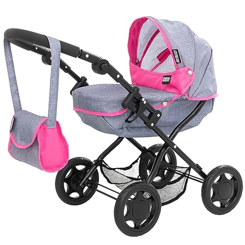 Mamas & Papas Junior Sweet Dreams Dolls Pink & Grey Pram | Adjustable Hood & Handle | Removable Apron | Matching Changing Bag & Under-Seat Storage | Toy Travel System for Kids | Ages 3+