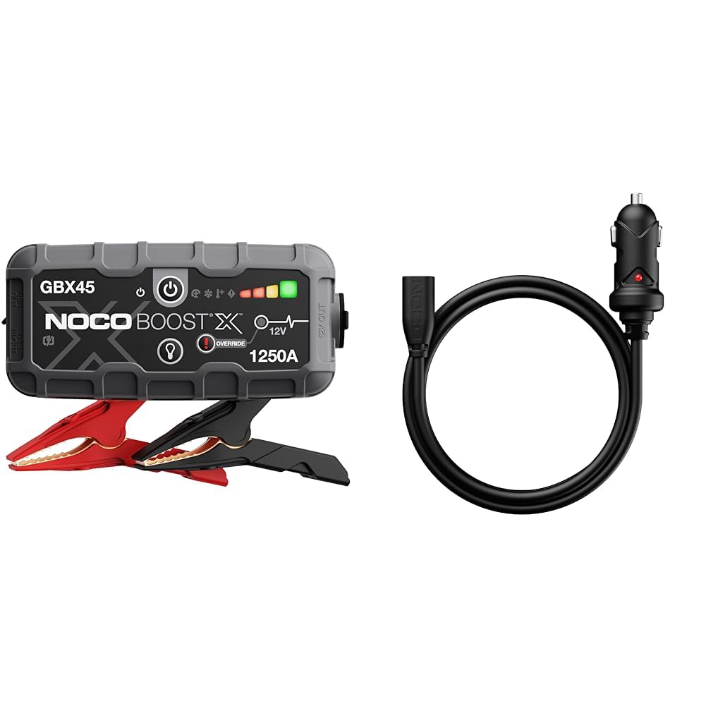 NOCO Boost X GBX45, Arrancador de Batería de Coche 1250A, Booster de Bateria Portátil & GBC011 Boost X Cargador de Coche 12V 65W para Arrancadores Auxiliares de Litio GBX45, GBX55