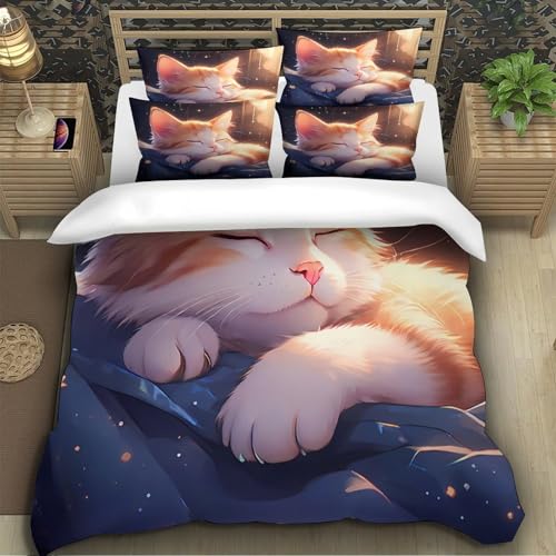 Housse de couette anti-tache chaton mignon lit double Super King