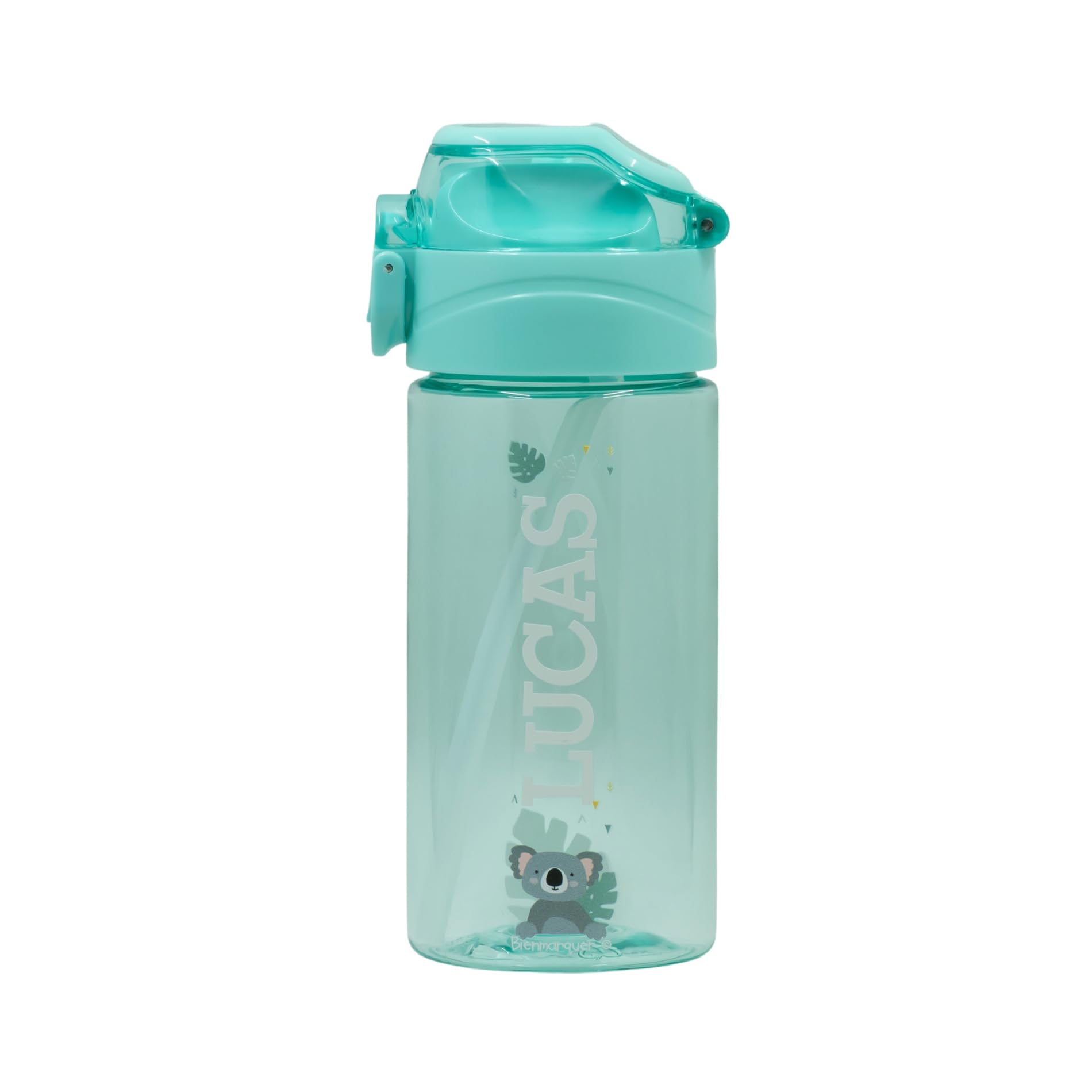 EASY2NAME Personalised Drinking Bottle for children – leak-proof children's drinking bottle with straw – 100% BPA-free – robust bottle for boys and girls – dishwasher safe – 450ml - (Seafoam)