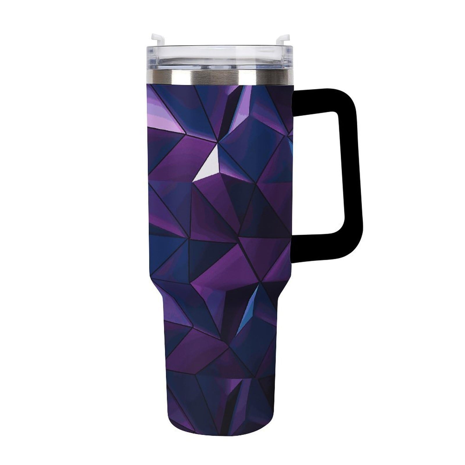Tazas geométricas moradas con popote y asa, taza de café con aislamiento al vacío de doble pared, botellas de agua para café helado, té, bebida caliente y fría
