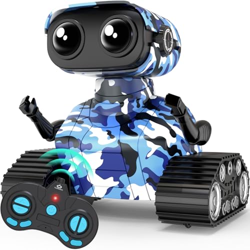 FunMission Robot Toys for Kids Boys Girls Emo Robots Remote Control Smart Robot with Auto-Demonstration LED Eyes Flexible Head & Arms for 3+ Years Old Kids
