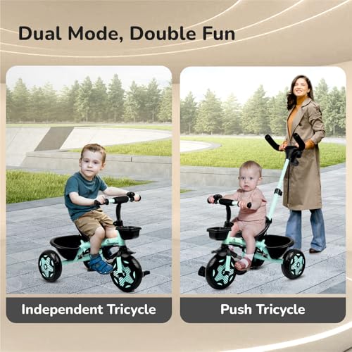 Image of R for Rabbit Tiny Toes R20 Ace Tricycle for Kids with Parental Control, Premium EVA Wheels, Seat Belt & Bell and Storage Basket | Baby Trike Cycle for 2 to 5 Year, Upto 25 Kg Boy /Girl (Aqua Blue)