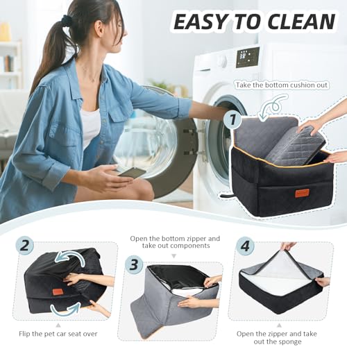 Hunde Autositz für kleine bis mittlere Hunde, Waschbarer hundesitz Auto mit Aufbewahrungstaschen, Ansteckbare Leine,verdickter Hundeautositz Hunde Sitzerhöhung Hundebett Auto für Rückbank Vordersitz
