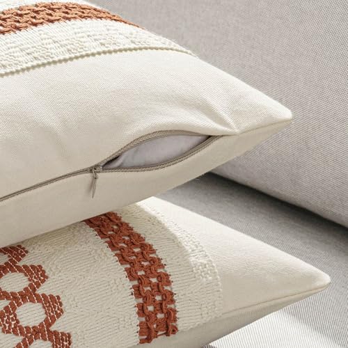 Image of MIULEE Set of 2 Burnt Orange Decorative Pillow Covers 18x18 Inch | Fall Farmhouse Boho Couch Throw Pillows Modern Cotton Cushion Covers Macrame Woven Home Decor for Bed Sofa Chair