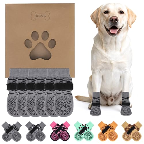 KOOLTAIL Anti Slip Dog Socks for Hot/Cold Pavement to Prevent Licking Paws, Paw Protector&Dog Boots with Grippers for Hardwood Floors,Traction Control No Twist Booties for Small Medium Large Dogs SM