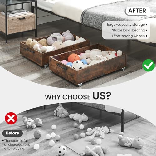 2-Pack-Under-Bed-Storage-Drawers-Organizer-with-Wheels-Brown-58L-total-capacity-80-lb-per-Drawer-Fits-6-in-Bed-Clearance-Rolling-Drawers-for-Shoes-Clothes-Linens-Toys
