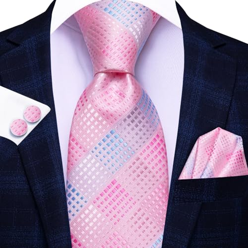 Image of Dubulle Silk Ties Set for Men Formal Paisley Striped Necktie Pocket Square Cufflinks 3PCS Sets Wedding Business Party