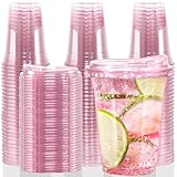 12oz Disposable Stemless Glasses With Strawless Sip Lids,PET Solo Disposable Cups,Party Clear Plastic Wine Glasses for Parties Birthday,Wedding,Meeting,Christmas Party Supplies. (50, Pink)