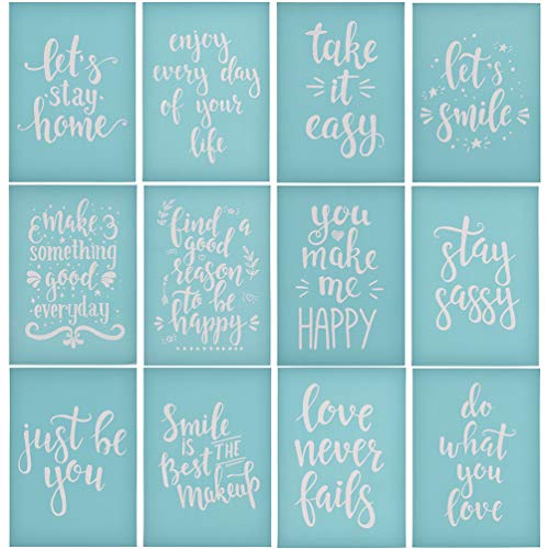 YeulionCraft DIY Self-Adhesive Silk Screen Printing Stencil Letters Pattern Reusable Sign Stencils for Painting on Wood Making DIY Decoration, 12PCS