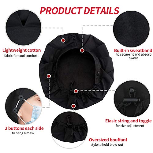 Image of ABAMERICA Bouffant Caps with Button and Sweatband, Adjustable Scrub Caps for Women Men, One Size Multi Color