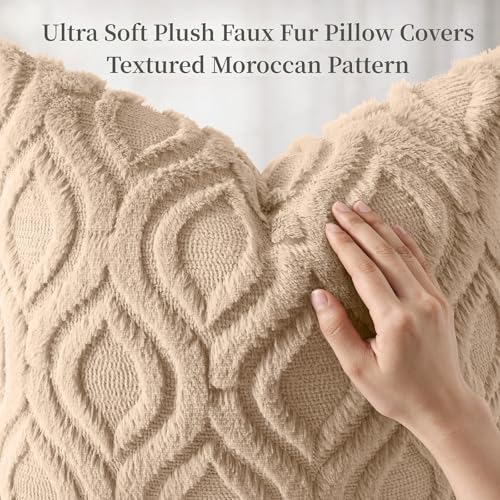 Image of decorUhome Fall Throw Pillow Covers 12x20 Inch Set of 2, Soft Plush Faux Wool Light Khaki Solid Couch Pillow Covers, Accent Farmhouse Neutral Rectangle Pillow Cases for Sofa Bed Living Room