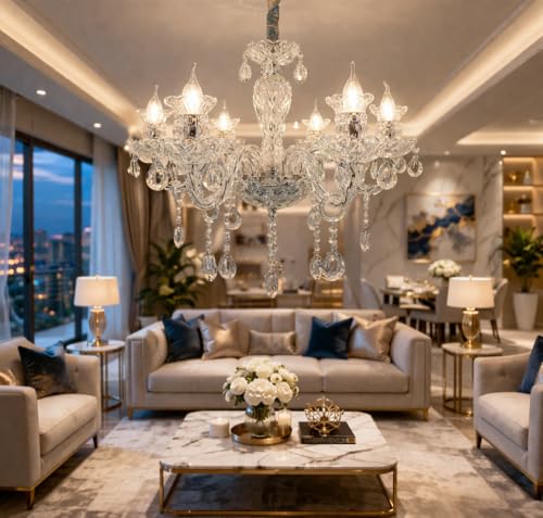 Image of K9 Crystal Glass Italian Chandelier 600mm, Luxurious 6-Light