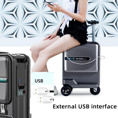 SE3miniT 26L Smart Riding Suitcase with 2xBatteries, Motorized Luggage for Adults, Removable Battery,Aluminum Alloy Rod,USB Charging Port,Smart App,3-Speed,Load 110kg,Black3