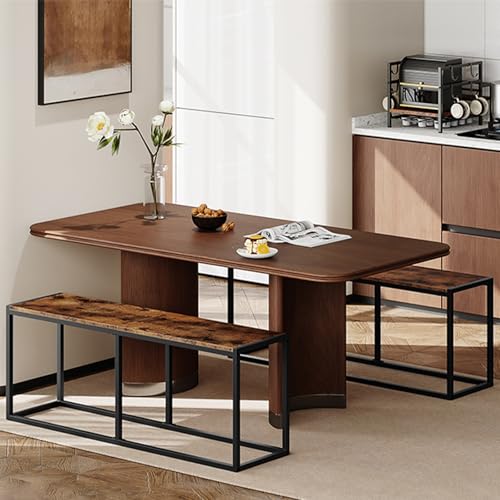 هوو برو طاولة طعام 47.2 انش، مقعد مطبخ على الطراز الصناعي، مقعد مقعد باطار ستيل، سهل التجميع، للمطبخ، بني ريفي واسود، EBF12CD01