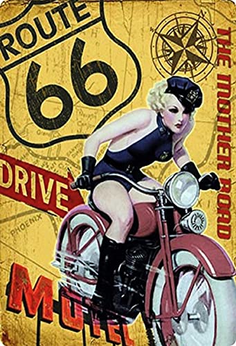 Metal Sign 20 x 30 cm Route 66 The Mother Road Motorcycle USA Tin Sign