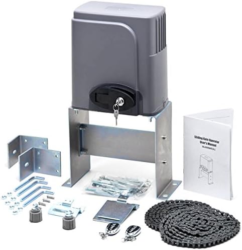 Biltek Automatic Sliding Gate Opener Hardware with 2x Wireless Remotes for Sliding Gates Up to 40ft long and 1400lbs - Driveway Security Gate Door Motor Chain Driven Operator Kit