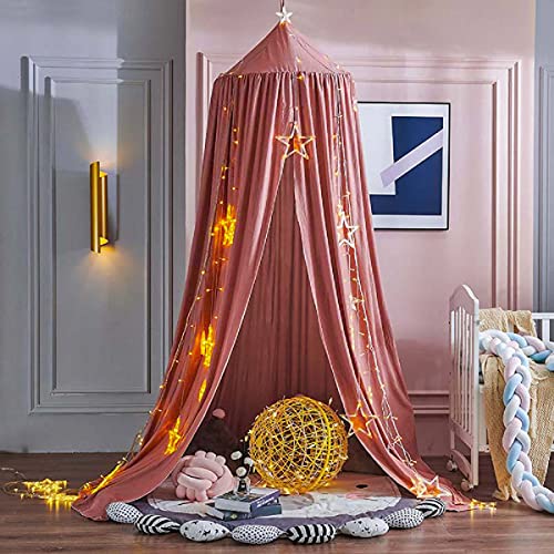 Kertnic Decor Canopy For Kids Bed, Soft Smooth Playing Tent Canopy Girls Room Decoration Princess Castle, Dreamy Mosquito Net Bedding, Children Reading Nook Canopies In Home (Red Bean Color) #TOP2