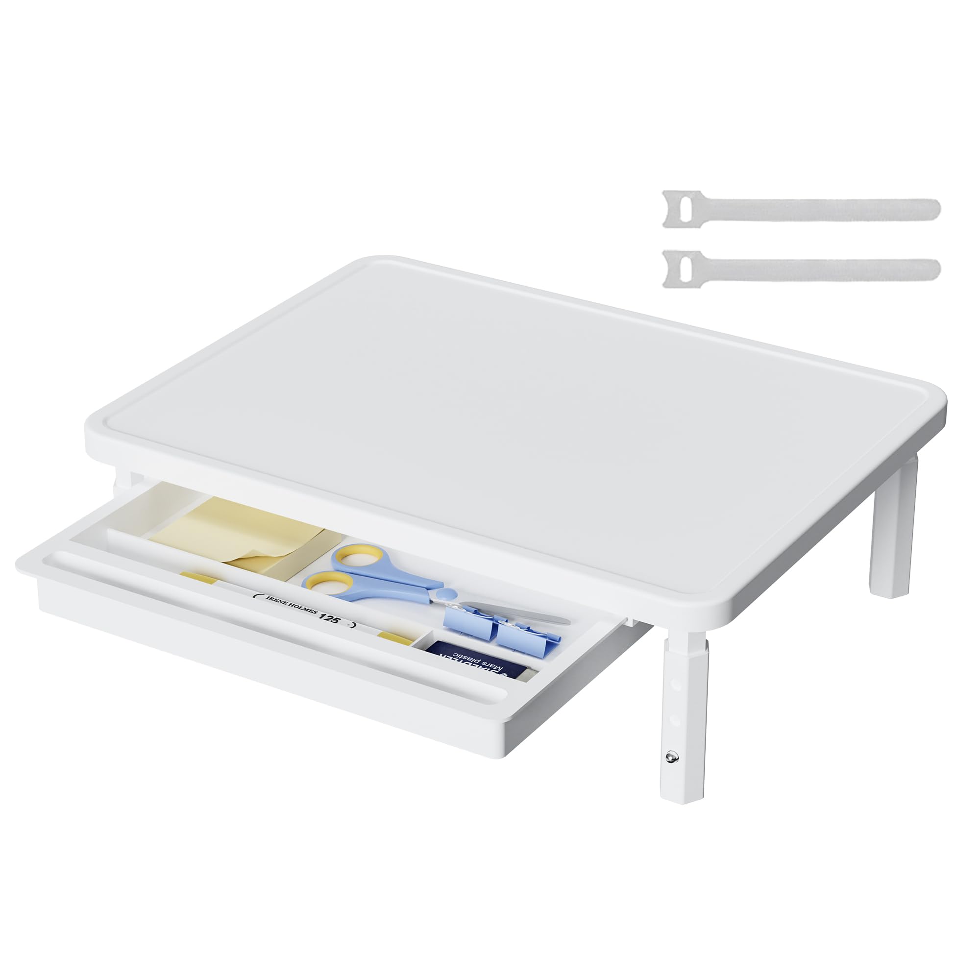 ETHU Supporto per monitor con cassetto, regolabile in altezza su 3 livelli, fino a 25 kg | legno e gambe in metallo rinforzate, per ufficio, casa, gestione dei cavi e protezione dei bordi, piattaforma 37,5 x 28,5 cm