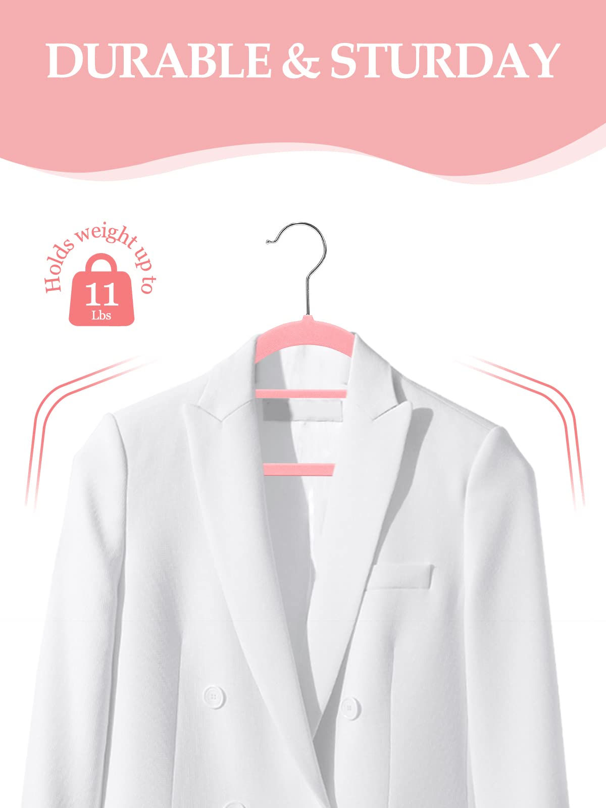 HOUSE DAY Luxurious Velvet Hangers with Tie Bar 60 Pack Pink, Premium Clothes Hangers Non-Slip, Space Saving Felt Hangers for Pants, Coat, Suits, Shirt, Scarf, Heavy Duty and No Hanger Marks