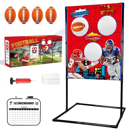 Football Toss Game Set Includes 4 Soft Footballs - Outdoor Lawn Games for Kids Family Parties