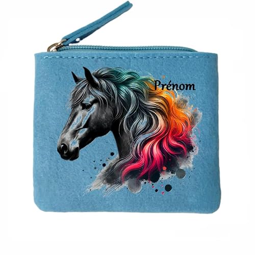 Porte Monnaie Bleu Motif Cheval Black Personnalisable
