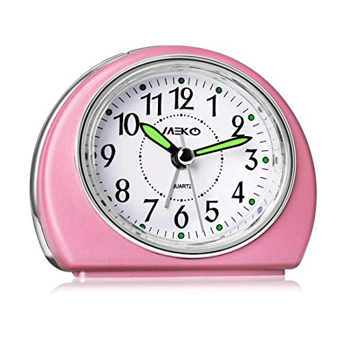 MEKO Alarm Clocks for Bedrooms, Small Battery Powered Travel Alarm Clock with Snooze and Nightlight, Silent No Ticking Bedside Clock(Pink)