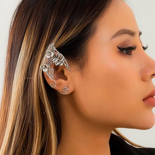 Elf Ear Cuffs for Women Silver Elf Costume Fairy Earrings Cuff Wrap Clip on Gothic Halloween Costume Cosplay Jewelry Gifts3