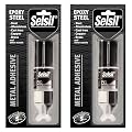 SELSIL Quick Epoxy Metal Adhesive Syringe, Strongest Glue for Metal to Metal Bonding, 5-Minute Curing Heavy Duty Epoxy Glue, Solvent-Resistant, Reinforced with Steel, Grey, 1 oz (28 g) Pack of 2