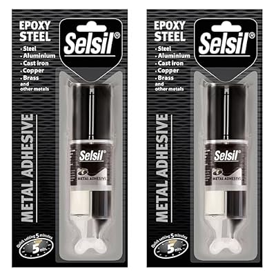 SELSIL Quick Epoxy Metal Adhesive Syringe, Strongest Glue for Metal to Metal Bonding, 5-Minute Curing Heavy Duty Epoxy Glue, Solvent-Resistant, Reinforced with Steel, Grey, 1 oz (28 g) Pack of 2