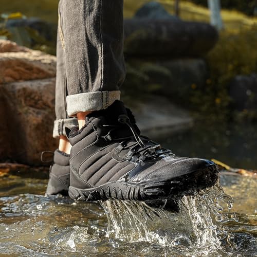 Image of Men's and Women's Barefoot Hiking Boots | Zero Drop Winter Snow Boots with Wide Toe Box | Slip-On Waterproof Ankle Booties | Minimalist Five-Finger Sneakers for Outdoor Hiking and Walking