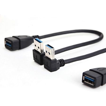 SuperSpeed USB 3.0 Male to Female Extension Data Cable Up and Down Angle 2PCS by Oxsubor(20CM,8IN)