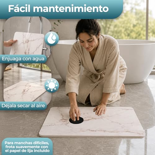 Miniatura 5 de Aurenza, Alfombra Diatomita Baño, 60x39 Cm, Rígida, Secado Rápido Y Alta Absorción, Antideslizante, Alfombrilla De Piedra Para Ducha, Baño Y Cocina, Diseño Minimalista