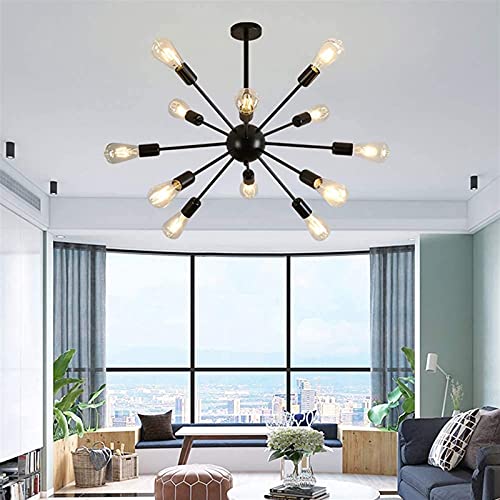 SPUTNIK LUSTARLIER, Vintage Modern Mildy Century hanglamp met E27 gloeilamp, kleur hanger van smeedijzer voor woonkamer… - Afbeelding 5