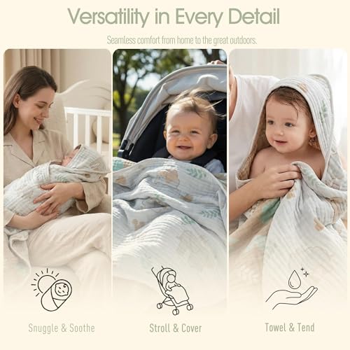 Image of Ultra-Soft Muslin Baby Hooded Towel - 32 x 32 Inches, Ideal for Bath & Beach, Suitable for Both Boys & Girls from Newborns to Toddlers