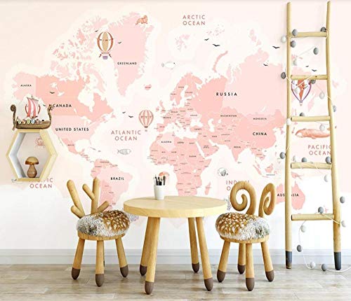 LIWALLPAPER Wallpaper 3D Mural Sea Pink World Map Photo Wallpaper for Bedrooms and Living Room Decoration 150cmX105cm