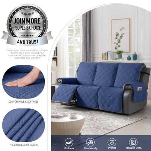 Image of TAOCOCO 100% Waterproof Recliner Sofa Cover, Non Slip Split Couch Covers for Reclining Couches with Straps, Washable Reclining Sofa Cover Furniture Protector for Kids Pets(3 Seater, Ocean Blue)