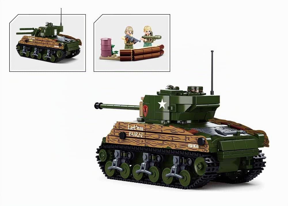 Sluban M38-B1110 WWII-M4A3 (76W) Réservoir Moyen, Vert