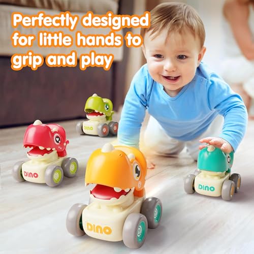 Image of Kidology Dinosaur Cars Set of 4 with Whistle Music for Toddlers, Friction-Powered Dino Cars, Mini Press & Go Vehicles, Montessori Educational Toy for Boys & Girls, Multicolor