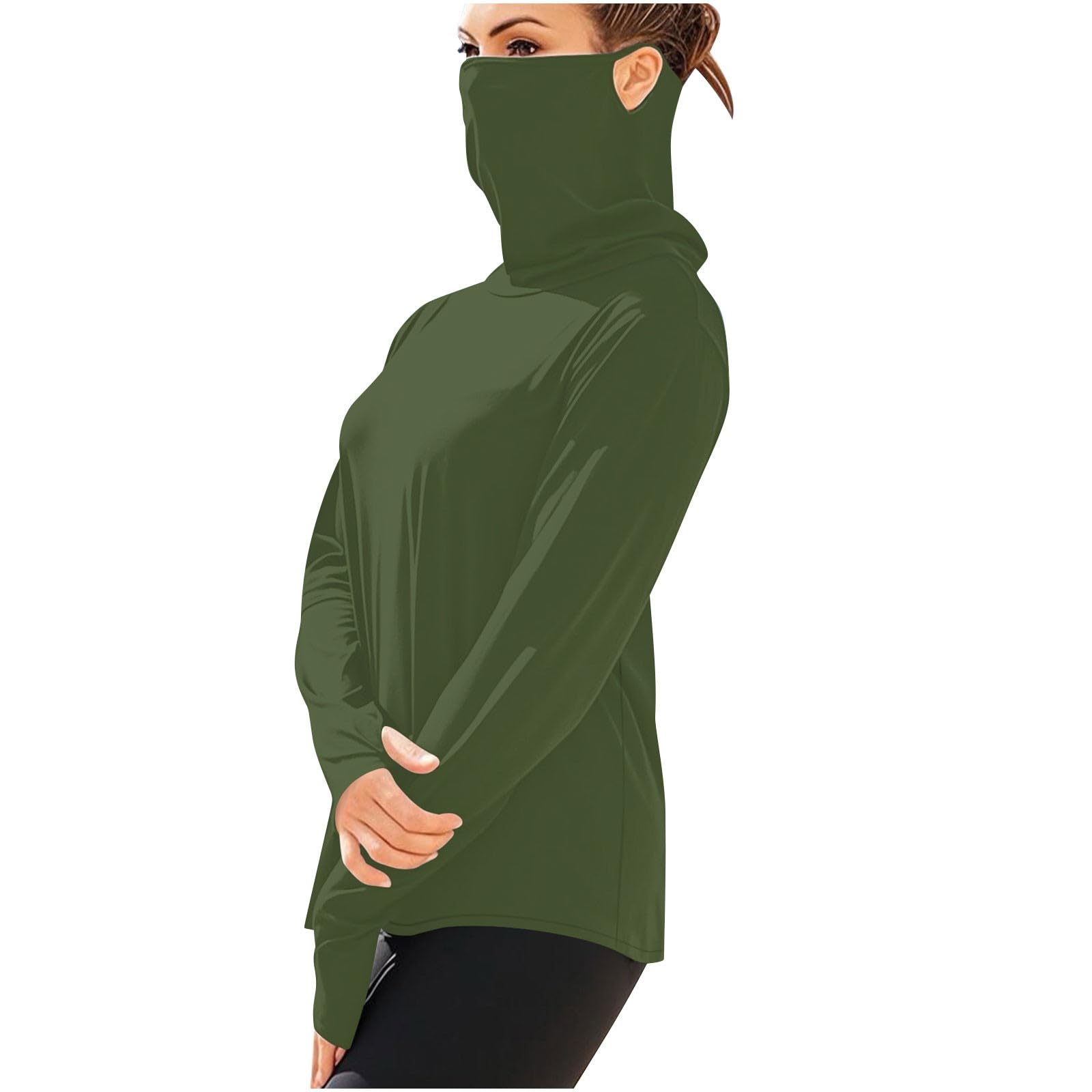 Unisex Ice Silk Sunscreen Tops, UPF50+ Sun Protection Shirt Lightweight Long Sleeve Face Mask Cooling Rash Guard(#01 Army Green,4X-Large)