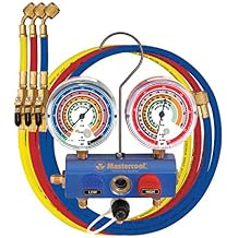 Mastercool 59661 2-Way Aluminum HVAC Manifold Gauge Set, R410A R22 R404A, 3/8 Inch Ball Valve, 3-1/8 Inch Gauges, 60 Inch Nylon Barrier Hoses, U.S. Designed and Assembled