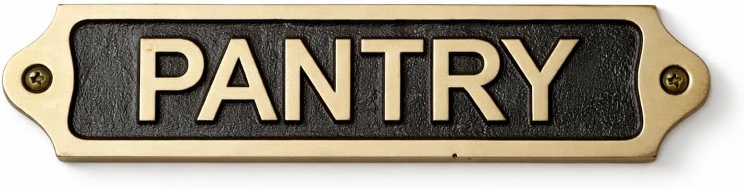 PANTRY Brass with Black Door Sign Plaque | Metal Kitchen & Storage Room Name Plate with Screws | Classic Wall Mounted Signage for Home Restaurant Office | 22 x 5 cm | PANTRY