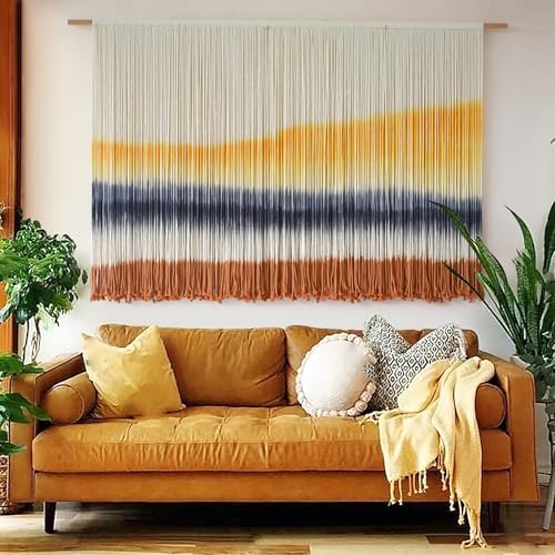 Flber Macrame Wall Hanging Extra Large Dip-Dyed Coastal Tapestry Boho Wall Decor for Living Room Bedroom Above Couch 57' W x 35' L