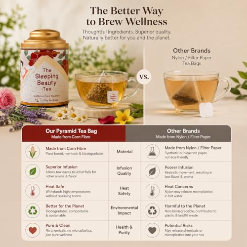 Image of Sancha Tea Boutique, Sleeping Beauty Tea, 25 Pyramid Tea Bags, Caffeine Free Herbal Tisane, Good for Bedtime and Sleep, Blend of Lavender /Chamomile /Vanilla /Rose