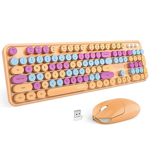 Image of MOFII Wireless Keyboard and Mouse Combo, Retro Keyboard with Round Keycaps, 2.4GHz Dropout-Free Connection, Cute USB Mouse for PC /Laptop /Windows XP /7 /8 /10 (Orange-Colorful)