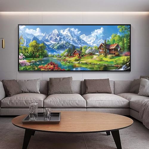 Diamond Painting Forêt broderie diamant cabane 5D grand format 100x40 cm avec strass carrés