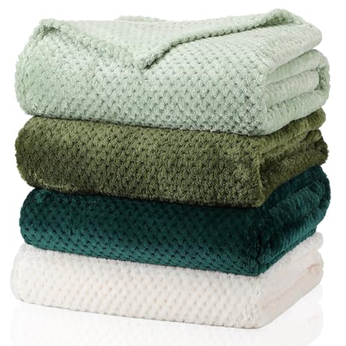 Image of Newwiee 4 Pcs Flanne Fleece Throw Blanket for Bed Couch Large 3D Waffle Textured Soft Blanket Winter Warm Lightweight No Shedding No Pilling Decorative Throw, 50x60 Inch(Gradient Green)